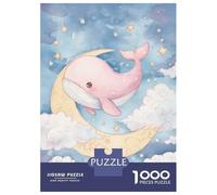 Rompecabezas De 1000 Piezas para Adultos Rompecabezas Pink Whale on Moon Watercolor Art Rompecabezas para Adultos Juegos Relajantes Análisis Y Lógica Diversión En Casa Actividades, 52x38cm/1000pcs