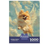 Rompecabezas De 1000 Piezas para Adultos Rompecabezas Pomeranian Angel Pet Memorial Tribute Angel Dog Rompecabezas Juegos Relajantes Alivia El Estrés Actividades Divertidas En Casa 52x38cm/1000pcs