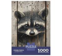 Rompecabezas De 1000 Piezas para Adultos Rompecabezas Raccoon Peeking Through Wooden Slats Forest Animal Wall Print para Adultos Juego Práctico Análisis Y Lógica Juego Desafiante Regalos 38x26cm/100