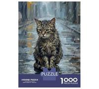 Rompecabezas De 1000 Piezas para Adultos Rompecabezas Sad Cat in The Rain Rompecabezas para Adultos Juegos Divertidos Desafío Difícil Cumpleaños 52x38cm/1000pcs