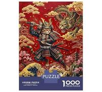 Rompecabezas De 1000 Piezas para Adultos Rompecabezas Samurai Cat Vs. Dragon Rompecabezas Juegos Relajantes Ensamblaje De Patrones Diversión En Casa Actividades, 52x38cm/1000pcs