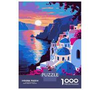 Rompecabezas De 1000 Piezas para Adultos Rompecabezas Santorini Sunset Illustration Rompecabezas para Adultos Juegos Relajantes Mejora La Memoria Juego Desafiante Regalos 52x38cm/1000pcs
