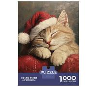 Rompecabezas De 1000 Piezas para Adultos Rompecabezas Sleeping Kitten in Santa Hat Rompecabezas para Adultos Juegos Divertidos Desafío Difícil Cumpleaños 52x38cm/1000pcs