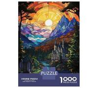 Rompecabezas De 1000 Piezas para Adultos Rompecabezas Stained Glass Fantasy Landscape with Castle para Adultos Juego Práctico Análisis Y Lógica Juego Desafiante Regalos 52x38cm/1000pcs