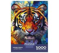 Rompecabezas De 1000 Piezas para Adultos Rompecabezas Stained Glass Tiger Rompecabezas Juegos Relajantes Alivia El Estrés Actividades Divertidas En Casa 70x50cm/1000pcs