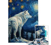 Rompecabezas de 1000 Piezas para Adultos Rompecabezas Starlit White Wolf para Adolescentes Juego de ingenio una Obra de Arte Juego desafiante Regalos (tamaño 38x26cm)