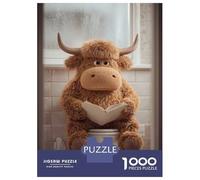Rompecabezas De 1000 Piezas para Adultos Rompecabezas Stuffed Highland Cow Reading on Toilet Rompecabezas Juegos Relajantes Ensamblaje De Patrones Diversión En Casa Actividades, 38x26cm/1000pcs