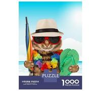 Rompecabezas De 1000 Piezas para Adultos Rompecabezas Summer Vacation Cats Beach Rompecabezas para Adultos Juego Familiar Arte De Pared Actividades Divertidas En Casa 38x26cm/1000pcs