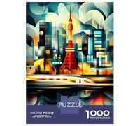 Rompecabezas De 1000 Piezas para Adultos Rompecabezas Tokyo Cubist Lights - Modern Geometric Cityscape Rompecabezas Juegos Relajantes Alivia El Estrés Actividades Divertidas En Casa 38x26cm/1000pcs