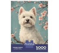 Rompecabezas De 1000 Piezas para Adultos Rompecabezas Westie Dog with Cherry Blossoms Floral White Pup para Adultos Juego Práctico Análisis Y Lógica Juego Desafiante Regalos 38x26cm/1000pcs