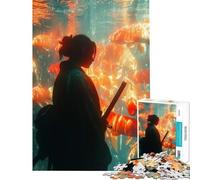 Rompecabezas de 1000 Piezas para Adultos Ronin con Peces koi Divertido Juego Educativo Juguete desafiante Gran Regalo Desafío difícil (Tamaño 38x26cm)