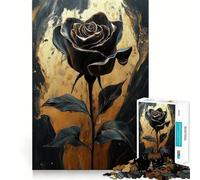 Rompecabezas de 1000 Piezas para Adultos Rosa Negra sobre mármol Dorado,Arte de Corte Fino,Juego de concentración Mental,Juego para Momentos de Tranquilidad,Actividad de cumpleaños 50x75cm