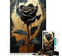 Rompecabezas de 1000 Piezas para Adultos Rosa Negra sobre mármol Dorado,Corte preciso,Divertido,Juego de lógica,Tiempo de Ocio,Escena navideña 38x26cm