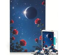Rompecabezas de 1000 Piezas para Adultos: Rosas Celestiales Bajo una Noche Cósmica, Juego Imposible, para Diversión en Familia, Cumpleaños y Navidad 38x26cm