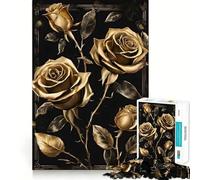 Rompecabezas de 1000 Piezas para Adultos,Rosas Negras y Doradas,decoración de Lujo,fácil de Limpiar,Actividad Cerebral Divertida,Juego Acogedor,Regalo Festivo de Ocio 38x52cm
