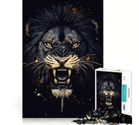 Rompecabezas de 1000 Piezas para Adultos Rugido de león Negro,decoración Elegante,Juego cognitivo Divertido,Juego de la Paz,Actividad de cumpleaños 50x75cm