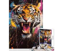 Rompecabezas de 1000 Piezas para Adultos Rugido de Tigre Vibrante Juegos Divertidos para Adultos Ideales para Pasar el Tiempo en casa Difíciles y desafiantes (Tamaño 38x26cm)