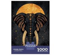 Rompecabezas De 1000 Piezas Para Adultos Sacred Elephant Vector Portrait with Golden Moon Rompecabezas Para Adultos Juguetes Antiestrés Vacaciones En Casa Matar El Tiempo Desafiante De Completar 70x50
