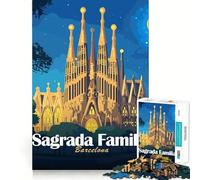 Rompecabezas de 1000 Piezas para Adultos Sagrada Familia Barcelona Ilustración Nocturna Corte Premium Divertido Juego para estimular la Mente Juego Relajante Tranquilo (50x75cm)