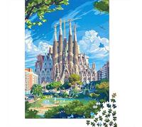 Rompecabezas De 1000 Piezas para Adultos Sagrada Familia Barcelona Travel Poster Rompecabezas para Adultos Juegos Familiares Que Mejoran La Memoria Interacción Entre Padres E Hijos 38x26cm/1000pcs