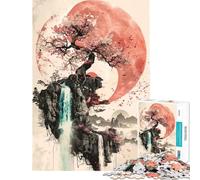 Rompecabezas de 1000 Piezas para Adultos Sakura Waterfall Yin Yang Ayuda a ejercitar el Cerebro Actividades Familiares Juegos relajantes para Mayores de 14 años (38x52cm)