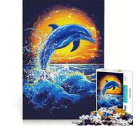 Rompecabezas de 1000 Piezas para Adultos: Salto de Delfines al Atardecer, Juego Imposible, Actividades Divertidas para Hacer en casa, colección de Artistas, Bellas Artes 38x26cm