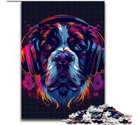 Rompecabezas de 1000 Piezas para Adultos, San Bernardo con Auriculares, de Madera, cumpleaños, desafiante Juego de ingenio(50x75cm)