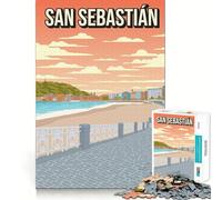 Rompecabezas de 1000 Piezas para Adultos San Sebastián Póster de Viaje Minimalista España Decoración de Bordes limpios Actividad Cerebral Diversión fácil Tiempo Regalo de cumpleaños para la Mente