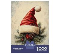 Rompecabezas De 1000 Piezas para Adultos Santa Hat On Pine Branch Rompecabezas para Adolescentes Juego Práctico Desafío Difícil Regalo De Cumpleaños, Regalos, 38x26cm/1000pcs