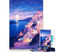 Rompecabezas de 1000 Piezas para Adultos Santorini Evening Stars Flawless Fit Art Juego Mental Regalo Juego Lento Arte de Pared navideño (38x52cm)