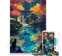 Rompecabezas de 1000 Piezas para Adultos Santuario de otoño,Gato Negro japonés,Ajuste, Arte,desafío Mental,diversión,Tiempo de Descanso,Juego,Regalo de cumpleaños para la Mente (50x75cm)