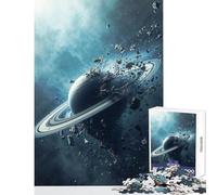 Rompecabezas de 1000 Piezas para Adultos Saturno en explosión Destrucción cósmica en el Espacio Profundo Juguetes antiestrés Regalo de cumpleaños Juego Imposible con póster a Juego y Hoja de Trivia