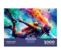 Rompecabezas De 1000 Piezas para Adultos Scuba Diver in Watercolor Rompecabezas Juego De Ingenio Una Obra De Arte Cumpleaños Y Navidad 52x38cm/1000pcs