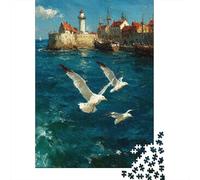 Rompecabezas De 1000 Piezas para Adultos Seagulls Over Ocean Painting Rompecabezas para Adultos Juego Familiar Análisis Y Lógica Cumpleaños Y Navidad 38x26cm/1000pcs
