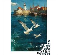 Rompecabezas De 1000 Piezas para Adultos Seagulls Over Ocean Painting Rompecabezas para Adultos Juego Práctico Ensamblaje De Patrones Desafiante De Completar 52x38cm/1000pcs