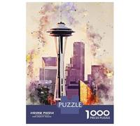 Rompecabezas De 1000 Piezas para Adultos Seattle in Watercolor Rompecabezas para Adultos Juguetes Antiestrés Carrera De Velocidad Manual Interacción Entre Padres E Hijos 38x26cm/1000pcs