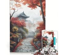Rompecabezas de 1000 Piezas para Adultos: Sendero del Templo de Otoño, Juegos Divertidos, interacción Entre Padres e Hijos, con póster y Hoja de Preguntas a Juego, 38x26cm