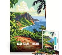 Rompecabezas de 1000 Piezas para Adultos Sendero Kalalau,póster de Viaje de Hawái,Juego de ingenio,diversión,Juego Tranquilo, (50x75cm)