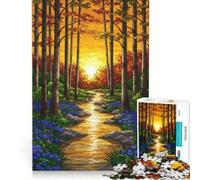 Rompecabezas de 1000 Piezas para Adultos: Sendero otoñal en el Bosque al Atardecer Juegos Divertidos para la interacción Entre Padres e Hijos Incluye póster y Hoja de Preguntas a Juego 50x75cm