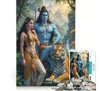 Rompecabezas de 1000 Piezas para Adultos Señor Shiva y Shakti Divinos Juego Imposible Interacción Entre Padres e Hijos Lista de Deseos con Papá Noel 38x52cm
