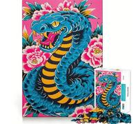 Rompecabezas de 1000 Piezas para Adultos Serpiente Azul y Flores Rosas Diseño artístico con Piezas de Corte Limpio Actividad Mental Inteligente Diversión para Momentos de Calma Regalo artístico