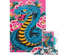 Rompecabezas de 1000 Piezas para Adultos Serpiente Azul y Flores Rosas Rompecabezas artístico para Toda la Familia Un desafío difícil Regalo Ideal para Amigos y Familiares (tamaño 50x75cm)
