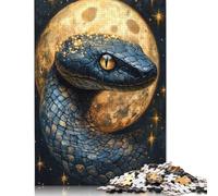 Rompecabezas de 1000 Piezas para Adultos: Serpiente Cósmica y Luna Dorada. Rompecabezas de Madera Educativo antiestrés (75x50cm).