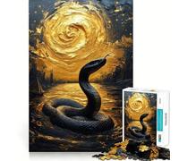 Rompecabezas de 1000 Piezas para Adultos Serpiente Negra en Agua Dorada,Piezas de Corte Limpio,Actividad Cerebral Inteligente,diversión para Momentos de Calma,Regalo artístico de cumpleaños 50x75cm