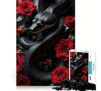Rompecabezas de 1000 Piezas para Adultos Serpiente Negra y Rosas Rojas,diseño de Corte Fino,Juego de concentración Mental,Juego para Momentos de Tranquilidad,Actividad de cumpleaños 50x75cm