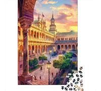 Rompecabezas De 1000 Piezas para Adultos Seville Plaza De Espana Sunset Rompecabezas para Adultos Juego De Ingenio Una Obra De Arte Interacción Entre Padres E Hijos 52x38cm/1000pcs