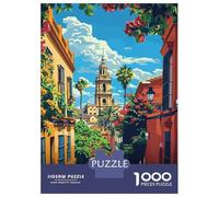 Rompecabezas De 1000 Piezas para Adultos Seville, Spain Street View Illustration Rompecabezas para Adultos Juego Familiar Análisis Y Lógica Difícil Y Desafiante 38x26cm/1000pcs