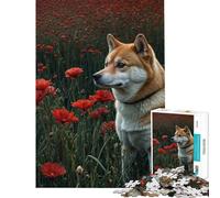 Rompecabezas de 1000 Piezas para Adultos Shiba Inu en un Campo de Amapolas Ideal para cumpleaños Navidad Actividades Familiares y Juguetes para armar para Mayores de 14 años 38x26cm
