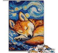 Rompecabezas de 1000 Piezas para Adultos Shiba Inu Night Sky de Madera, Familia, 50x75cm, para Fiestas, cumpleaños y Noches de Juegos en Familia