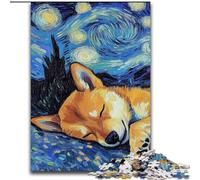 Rompecabezas de 1000 Piezas para Adultos Shiba Inu Night Sky de Madera,Ideal como decoración artística o Regalo de cumpleaños,Juego de ingenio para Adolescentes, Fiestas